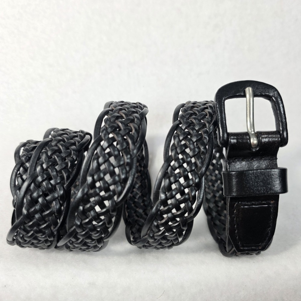 Vintage Black Braided Genuine Leather Belt Women's Size Small 33" Total Length